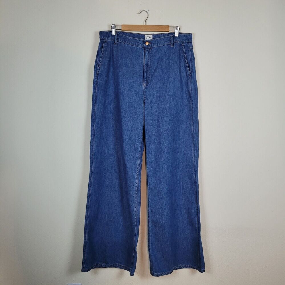 J Crew Jeans 32 Tall Blue Denim Wide Leg High Waist Trousers Jeans NEW